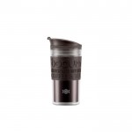 Doppelwandiger Takeaway-Becher, BPA-frei Farbe Dunkelbraun Ansicht mit Logo 1