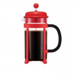Große Kaffeekanne aus Stahl, Kunststoff und Glas Farbe Rot