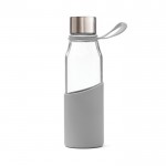 Trinkflasche aus Borosilikatglas mit Hülle Farbe grau
