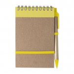 Notizblock mit Kugelschreiber aus Karton Farbe Gelb erste Ansicht