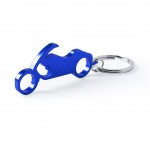 Schlüsselanhänger mit Flaschenöffner in Motorradform bedrucken Farbe blau vierte Ansicht