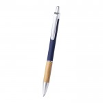 Kugelschreiber aus Bambus und Aluminium mit Druckknopf Farbe marineblau dritte Detailbild