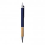 Kugelschreiber aus Bambus und Aluminium mit Druckknopf Farbe marineblau vierte Detailbild