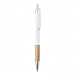 Kugelschreiber aus Bambus und Aluminium mit Druckknopf Farbe weiß erste Ansicht
