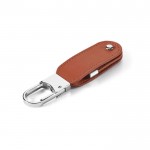 USB-Schlüsselanhänger aus Leder mit Karabinerhaken, Farbe braun