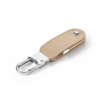 USB-Schlüsselanhänger aus Leder mit Karabinerhaken, Farbe beige