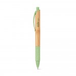 Kugelschreiber aus Bambus bedrucken Farbe hellgrün Ansicht mit Logo 1