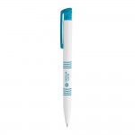 Preiswerte Kugelschreiber als Werbeartikel Farbe hellblau Ansicht mit Logo 1