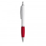 Kugelschreiber mit weißem Schaft und farbigen Verzierungen Farbe rot