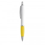 Kugelschreiber mit weißem Schaft und farbigen Verzierungen Farbe gelb