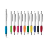 Kugelschreiber mit weißem Schaft und farbigen Verzierungen Ansicht in vielen Farben
