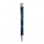 Kugelschreiber aus Aluminium mit Gummigehäuse Farbe blau Ansicht mit Logo 1