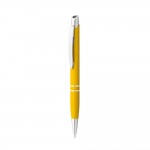Gravierte Kugelschreiber mit weicher Gummioberfläche Farbe gelb dritte Ansicht