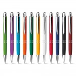 Gravierte Kugelschreiber mit weicher Gummioberfläche Ansicht in vielen Farben