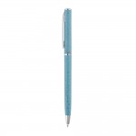 Kugelschreiber aus Weizenstroh mit Clip Farbe hellblau