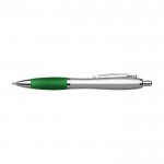 Silberner Kugelschreiber mit rutschfestem Halt, blaue Tinte farbe grün erste Ansicht
