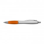 Silberner Kugelschreiber mit rutschfestem Halt, blaue Tinte farbe orange erste Ansicht