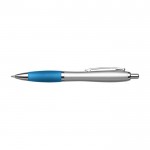 Silberner Kugelschreiber mit rutschfestem Halt, blaue Tinte farbe hellblau erste Ansicht