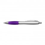 Silberner Kugelschreiber mit rutschfestem Halt, blaue Tinte farbe violett erste Ansicht