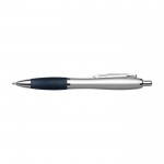 Silberner Kugelschreiber mit rutschfestem Halt, blaue Tinte farbe ultramarinblau erste Ansicht