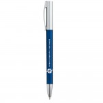 Kugelschreiber als Werbegeschenk mit Metalleffekt Farbe blau Ansicht mit Logo 1