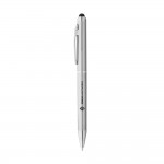 Schöner Kugelschreiber aus Kunststoff als Werbegeschenk Farbe mattsilber Ansicht mit Logo 1