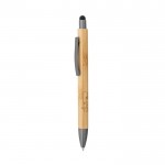 Bambus-Kuli mit Metallclip und schwarzem Touch-Stift farbe titan Ansicht mit Logo 3