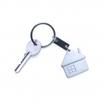 Schlüsselanhänger aus Metall in Form eines Hauses als Werbeartikel Farbe silber dritte Ansicht