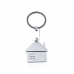 Schlüsselanhänger aus Metall in Form eines Hauses als Werbeartikel Farbe silber