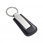 Rechteckiger Firmen-Schlüsselanhänger aus Metall und Leder Farbe schwarz