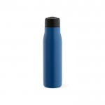 Flasche aus recyceltem Edelstahl mit Kordelband, 540 ml farbe blau Ansicht von vorne