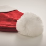 Gestrickte Weihnachtsmütze aus PET-Polyester mit Bund und Quaste Farbe rot viertes Detailbild