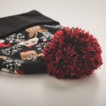 Gestrickte Weihnachtsmütze aus weichem, elastischem Acryl mit Bund und Quaste Farbe schwarz viertes Detailbild
