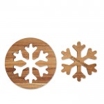 Set mit 2 Untersetzern aus Akazienholz in Form einer Schneeflocke Hauptansicht Ansicht