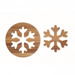 Set mit 2 Untersetzern aus Akazienholz in Form einer Schneeflocke Farbe holzton siebte Ansicht
