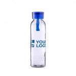 Glasflasche mit passendem Silikonstopfen und Band, 500 ml farbe hellblau Ansicht mit Druckbereich