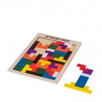 Puzzlespiel mit 40 bunten Holzteilen farbe braun Ansicht mit Druckbereich