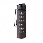 Flasche aus RPET mit Anzeige der Kapazität und Trinkzeit, 1L farbe schwarz Ansicht mit Druckbereich