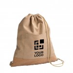 Einkaufstaschen mit Kordelzug aus RPET und Kork farbe khaki Ansicht mit Druckbereich