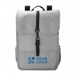 Rucksack aus RPET mit 2 Seitentaschen und Schnallenriemen farbe hellgrau Ansicht mit Druckbereich
