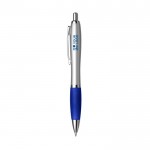 Silberner Kugelschreiber mit rutschfestem Halt, blaue Tinte Ansicht mit Druckbereich