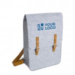 Rucksack aus recyceltem Filz und Kunstleder mit zwei Taschen Ansicht mit Druckbereich