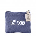 Geldbörse aus recycelter GRS-Baumwolle mit 140 g/m2 Stoffzug farbe blau Ansicht mit Druckbereich