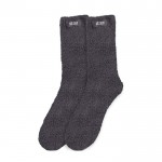 Socken mit flauschigem Stoff und bedruckbarem Etikett farbe grau Ansicht mit Druckbereich