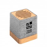 Kabelloser Lautsprecher aus recyceltem Polyester und Bambus farbe grau Ansicht mit Druckbereich