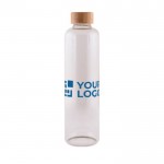 Borosilikatflasche mit Bambusstopfen, 1 L farbe braun Ansicht mit Druckbereich