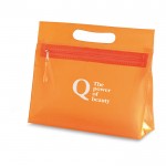 Bedruckte transparente Kulturtasche Farbe orange Ansicht mit Logo 1