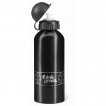 Bedruckte sportliche Flasche aus Aluminium Farbe schwarz Ansicht mit Logo 2