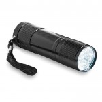 Taschenlampe mit Siebdruck in einer Metallbox Farbe schwarz dritte Ansicht