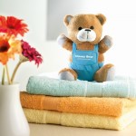Mit dem Firmenlogo bedruckbarer Teddybär Farbe blau Stimmungsbild mit Druck